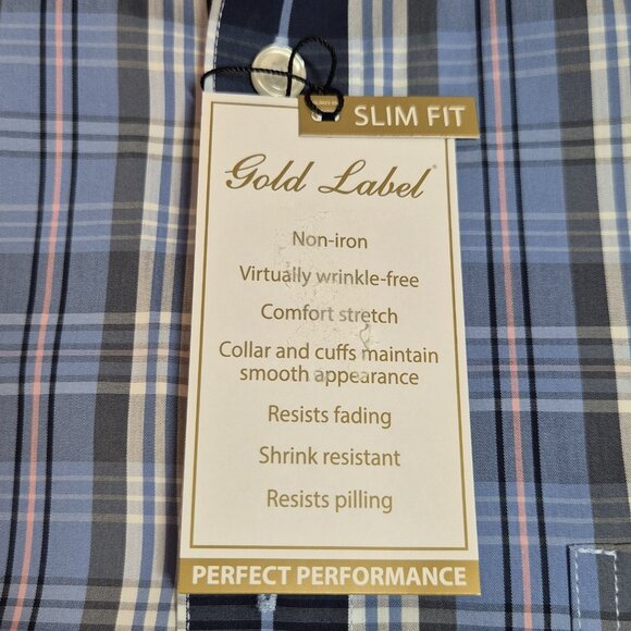 Roundtree & Yorke Gold Label Men's Shirt Size M Plaid Blue Slim Fit  (56) - Picture 7 of 10